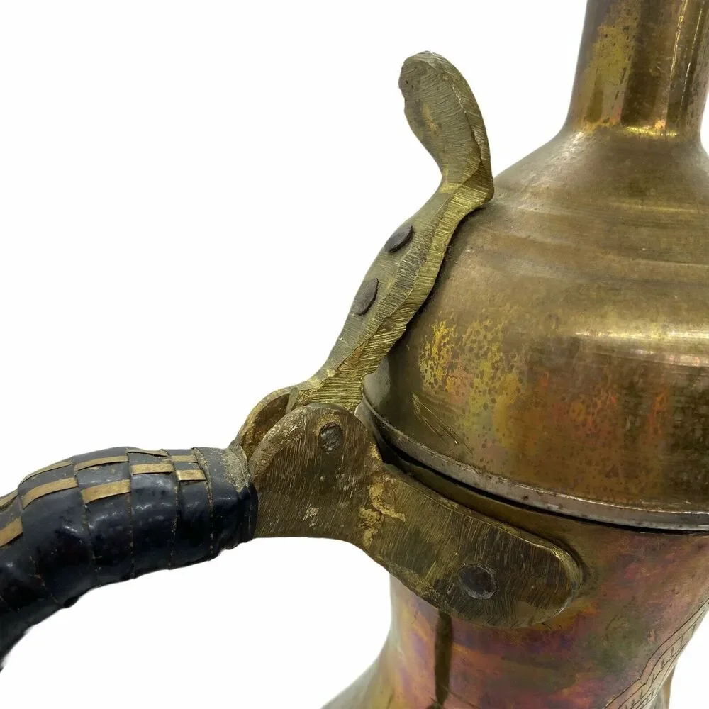 Brass Coffee Pot Vintage Aged Dallah Leather Handle Revited With Cap 15